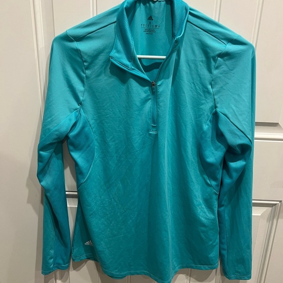 adidas Tops - Adidas Teal Small Fitted Polo workout mesh Long Sleeve Tee